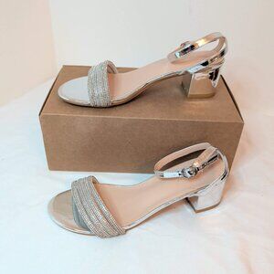 ASOS Glamorous Silver Rhinestone Block Heel Sandals